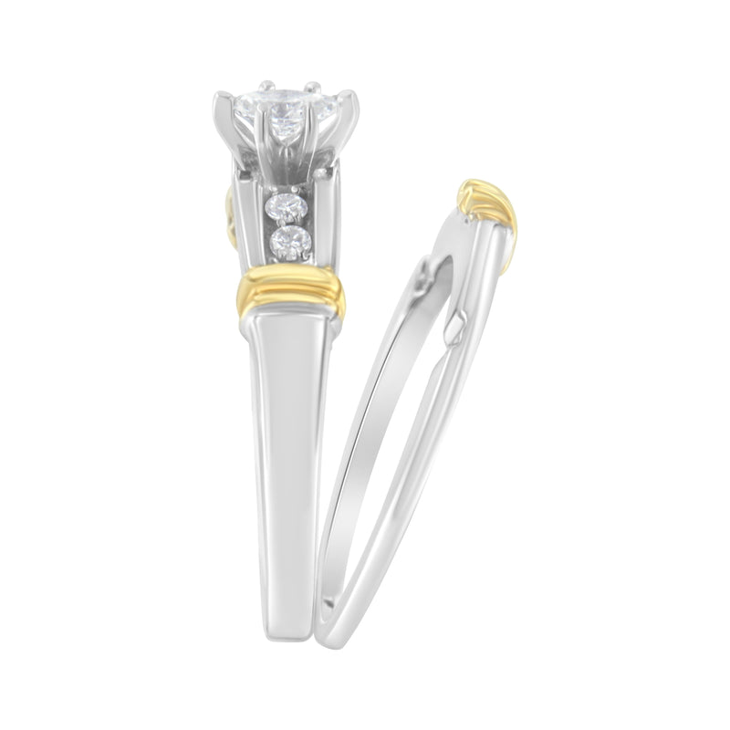 Bids.com 14K Yellow and White Gold 1/3 Cttw Marquise Diamond Cocktail Engagement Ring Set (H-I Color, SI1-SI2 Clarity) - Size 7 Rings
