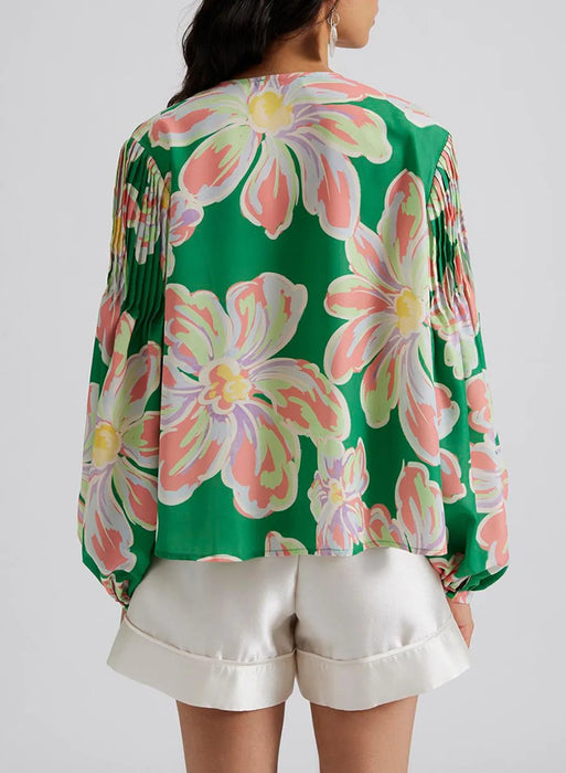 Floral Pleated Puff Sleeve Shirt