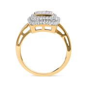 Bids.com 10K Yellow Gold 1/2 cttw Round and Princess Diamond Composite Head and Halo Ring (H-I Color, SI1-SI2 Clarity) - Ring Size 7 Rings
