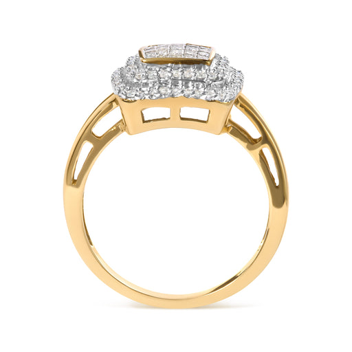 Bids.com 10K Yellow Gold 1/2 cttw Round and Princess Diamond Composite Head and Halo Ring (H-I Color, SI1-SI2 Clarity) - Ring Size 7 Rings