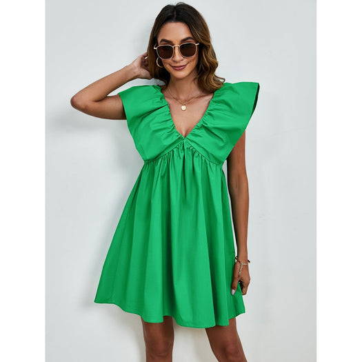 V-Neck Cap Sleeve Mini Dress