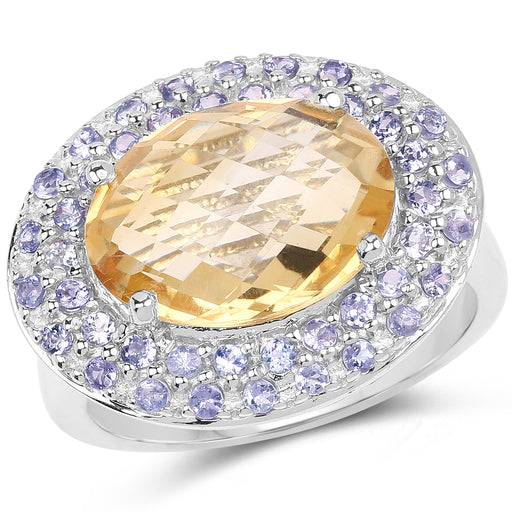 Bids.com 5.78 Carat Genuine Citrine and Tanzanite .925 Sterling Silver Ring Rings