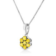 Bids.com .925 Sterling Silver 1/2 Cttw Prong Set Treated Green Diamond Floral Cluster 18" Pendant Necklace (Green Color, I1-I2 Clarity) Necklaces