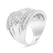 Bids.com .925 Sterling Silver 2.0 Cttw Diamond Edge Multi-Row Ring Band ( J-K Color, I3 Clarity) - Ring Size 7 Rings