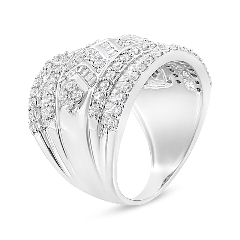 Bids.com .925 Sterling Silver 2.0 Cttw Diamond Edge Multi-Row Ring Band ( J-K Color, I3 Clarity) - Ring Size 7 Rings