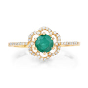 Bids.com 0.55 Carat Genuine Zambian Emerald and White Diamond 14K Yellow Gold Ring Rings