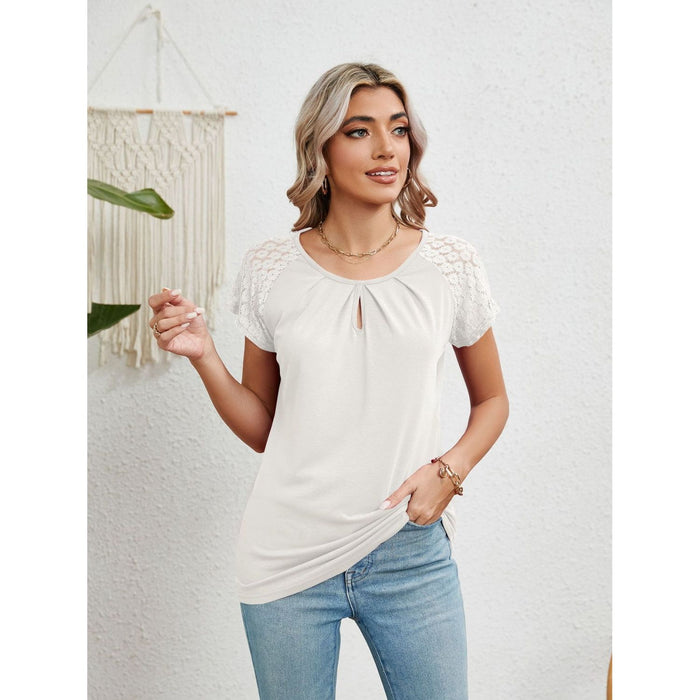 Lace Detail Round Neck Short Sleeve T-Shirt