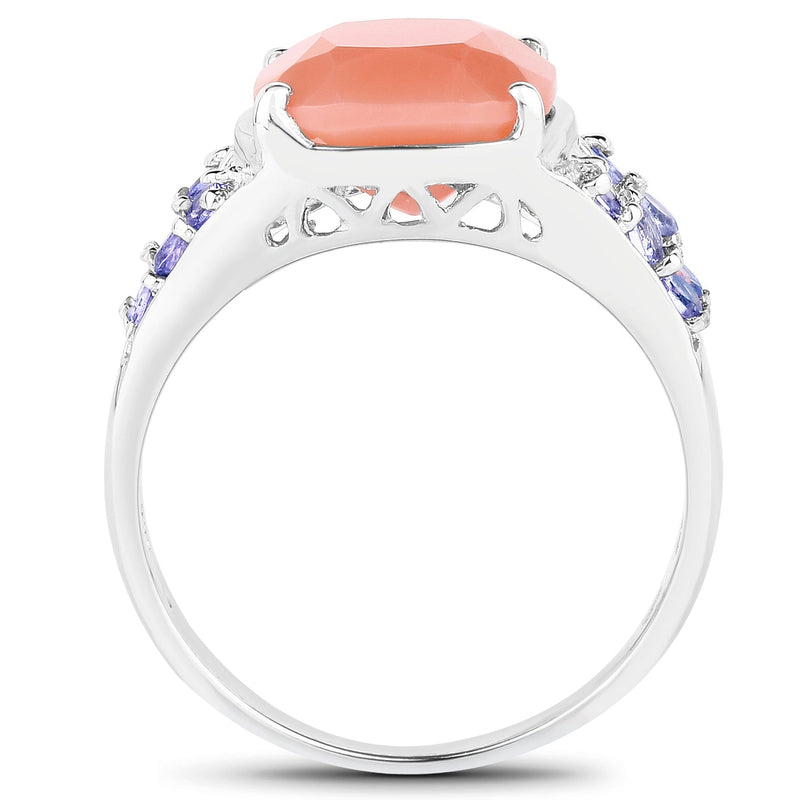 Bids.com 3.97 Carat Genuine Peach Moonstone and Tanzanite .925 Sterling Silver Ring Rings