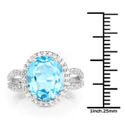 Bids.com 6.03 Carat Genuine Swiss Blue Topaz & White Topaz .925 Sterling Silver Ring Rings