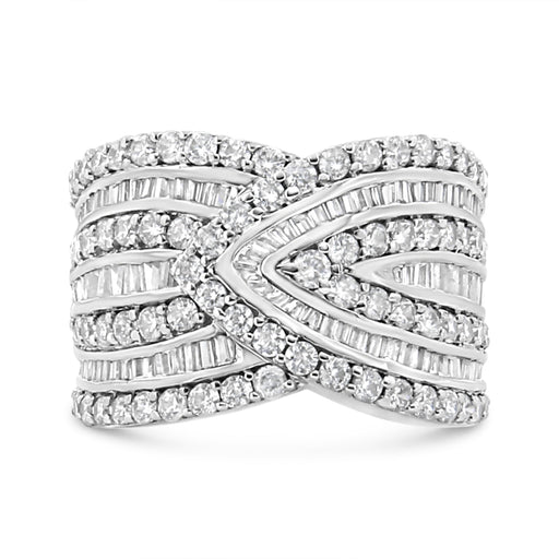 Bids.com .925 Sterling Silver 2 3/8 Cttw Diamond Multi Row Overlay Band Ring ( J-K Color, I3 Clarity) - Ring Size 7 Rings