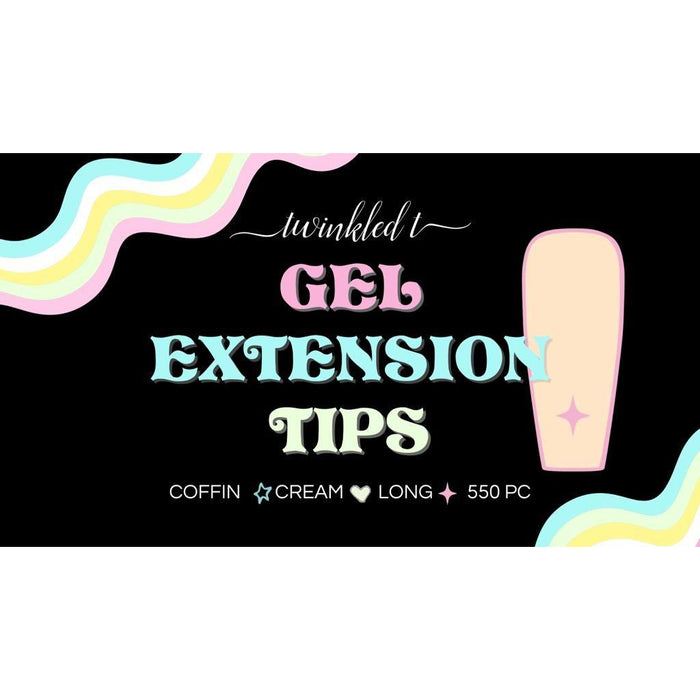 Twinkled T - Gel Extension Tips - Coffin ♥︎ Cream ♥︎ Long