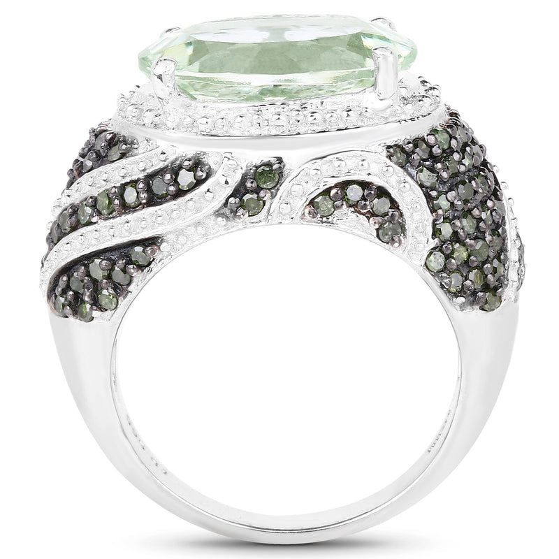 Bids.com 5.98 Carat Genuine Green Amethyst & Green Diamond .925 Sterling Silver Ring Rings