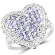 Bids.com 1.81 Carat Genuine Tanzanite and White Topaz .925 Sterling Silver Ring Rings