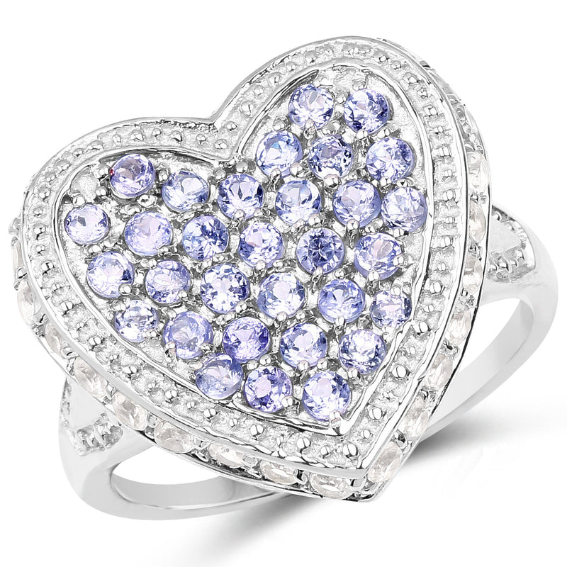 Bids.com 1.81 Carat Genuine Tanzanite and White Topaz .925 Sterling Silver Ring Rings