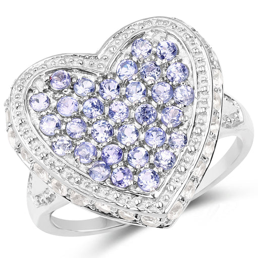 Bids.com 1.81 Carat Genuine Tanzanite and White Topaz .925 Sterling Silver Ring Rings