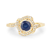 Bids.com 0.73 Carat Genuine Blue Sapphire and White Diamond 14K Yellow Gold Ring Rings