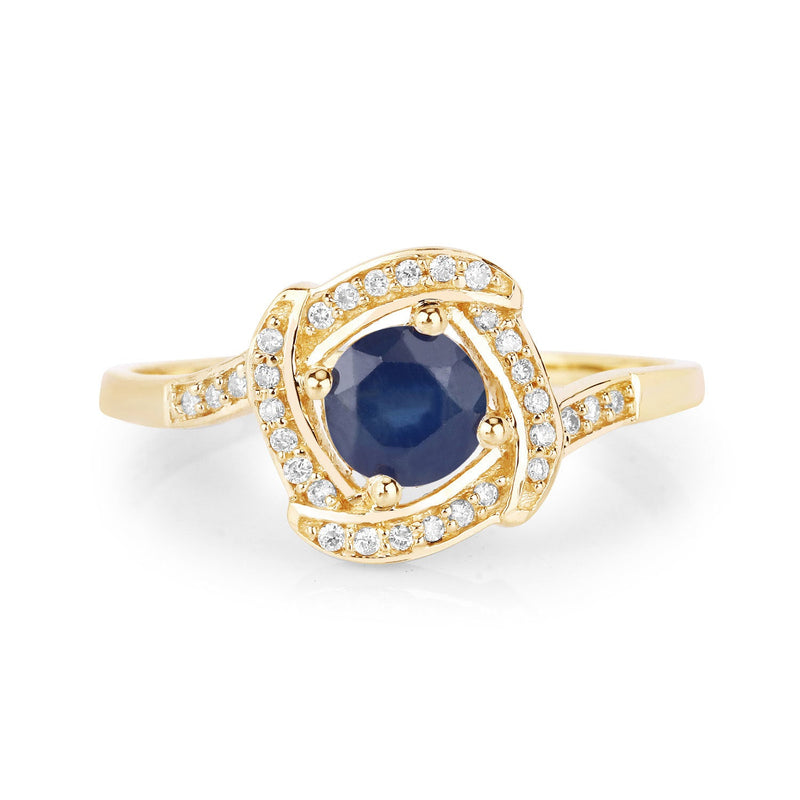 Bids.com 0.73 Carat Genuine Blue Sapphire and White Diamond 14K Yellow Gold Ring Rings
