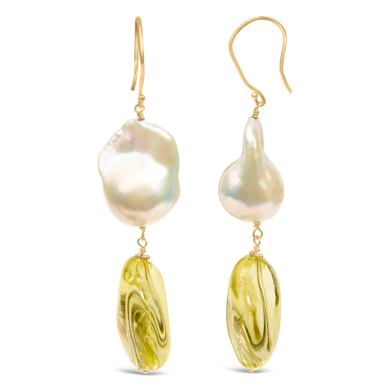 Bids.com 14K Yellow Gold Citrine and Baroque Pearl Drop and Dangle Earrings 1 3/4 Inch Dangle Earrings
