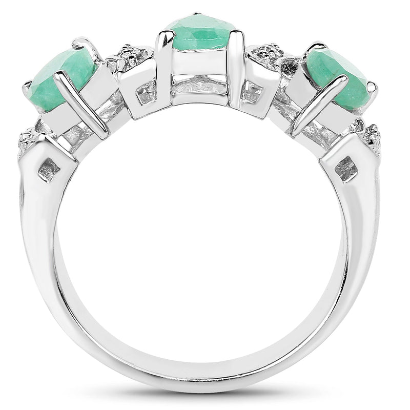 Bids.com 1.87 Carat Genuine Emerald and White Topaz .925 Sterling Silver Ring Rings