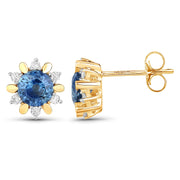 Bids.com 1.87 Carat Genuine Blue Sapphire and White Diamond 14K Yellow Gold Earrings Earrings