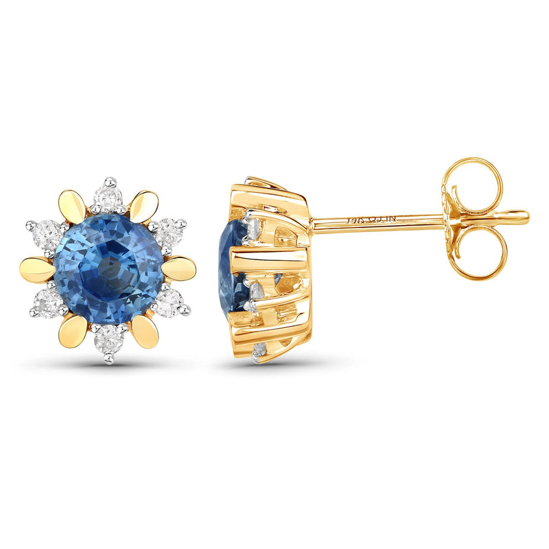 Bids.com 1.87 Carat Genuine Blue Sapphire and White Diamond 14K Yellow Gold Earrings Earrings