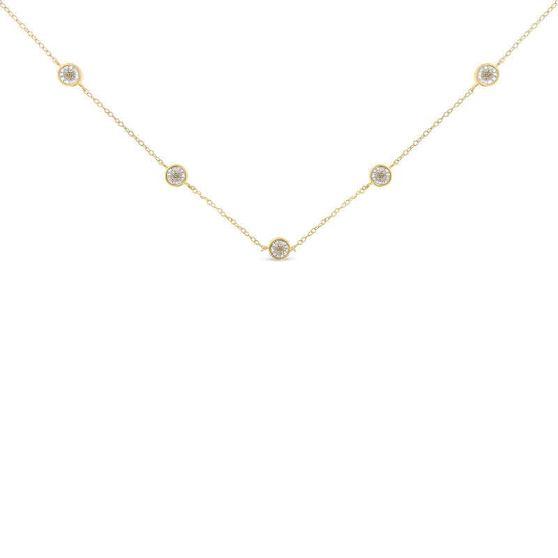 Bids.com Yellow Color Plated Sterling Silver Diamond Station Necklace (1/2 cttw, K-L Color, I2-I3 Clarity) Necklaces