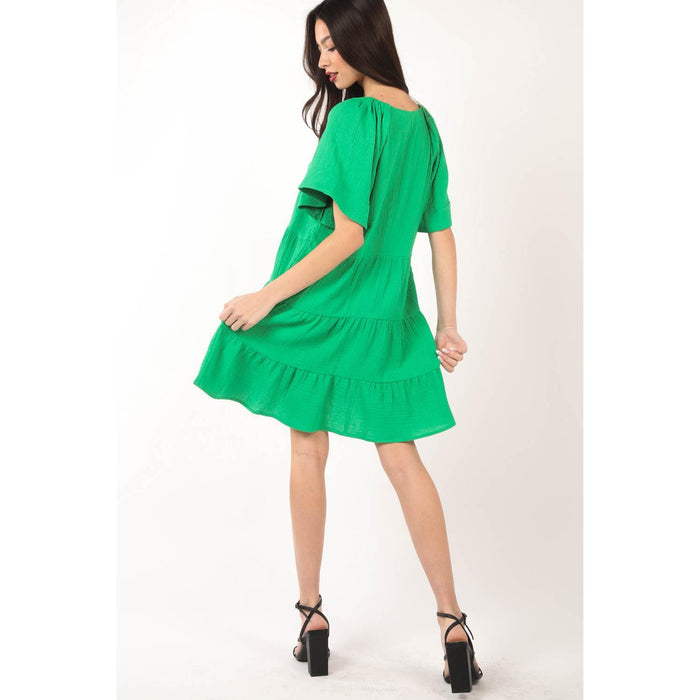 VERY J Texture V-Neck Ruffled Tiered Dress