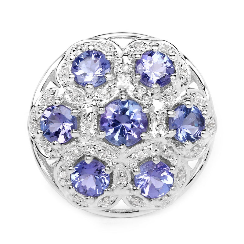 Bids.com 2.00 Carat Genuine Tanzanite and White Zircon .925 Sterling Silver Ring Rings