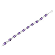 Bids.com .925 Sterling Silver 7mm Cushion Cut Amethyst Gemstone and Diamond Tennis Link Bracelet (I-J Color, I1-I2 Clarity) - Size 7" Bracelets