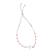 Bids.com Sterling Silver White and Rose Finish Adjustable Bracelet with Cross Bracelets