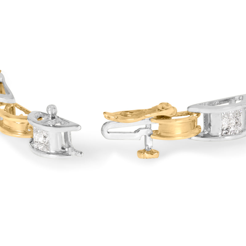 Bids.com 14K Two-Tone Gold 1.00 Cttw Princess-Cut Diamond Chain Link 7" Bracelet (H-I Color, SI1-SI2 Clarity) Bracelets
