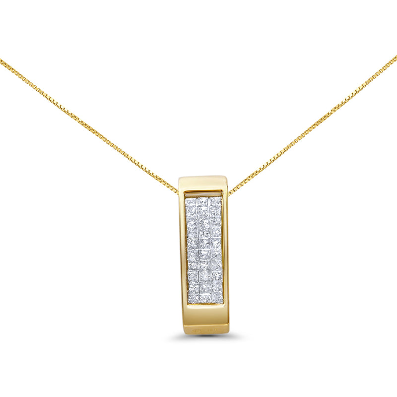 Bids.com 14K Yellow Gold 1/2 Cttw Invisible Set Princess Cut Diamond Vertical Bar Block Pendant 18" Necklace (H-I Color, SI2-I1 Clarity) Necklaces