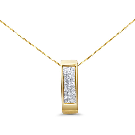 Bids.com 14K Yellow Gold 1/2 Cttw Invisible Set Princess Cut Diamond Vertical Bar Block Pendant 18" Necklace (H-I Color, SI2-I1 Clarity) Necklaces