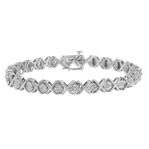 Bids.com .925 Sterling Silver 1/10 cttw Miracle-Set Round-Cut Diamond "X" Link Tennis Bracelet (I-J color, I2-I3 clarity) - 7.25" Bracelets White Smoke White.Sterling Silver / 7.25
