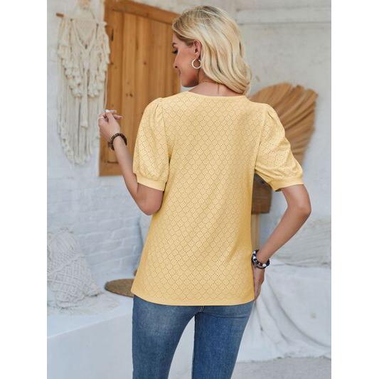 Eyelet Asymmetrical Neck Short Sleeve T-Shirt