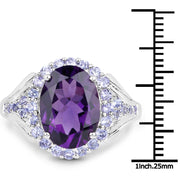 Bids.com 5.90 Carat Genuine Amethyst and Tanzanite .925 Sterling Silver Ring Rings
