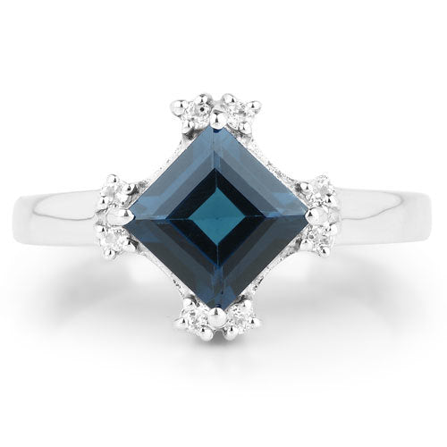 Bids.com 1.99 Carat Genuine London Blue Topaz & White Topaz .925 Sterling Silver Ring Rings