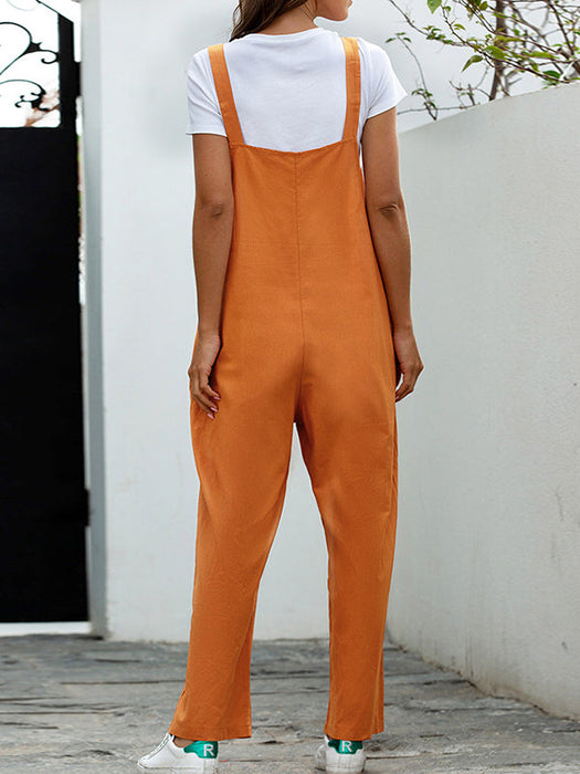 Loose Buttoned Solid Color Overalls by migunica