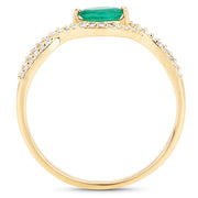 Bids.com 0.32 Carat Genuine Zambian Emerald and White Diamond 14K Yellow Gold Ring Rings