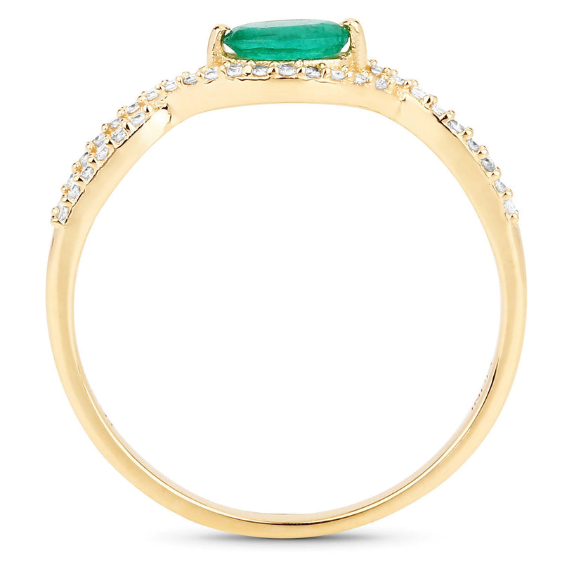 Bids.com 0.32 Carat Genuine Zambian Emerald and White Diamond 14K Yellow Gold Ring Rings