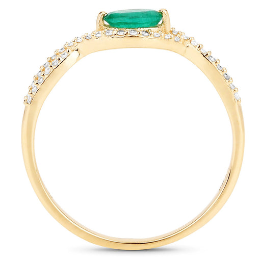 Bids.com 0.32 Carat Genuine Zambian Emerald and White Diamond 14K Yellow Gold Ring Rings