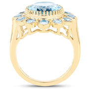 Bids.com 14K Yellow Gold Plated 6.59 Carat Genuine Blue Topaz .925 Sterling Silver Ring Rings