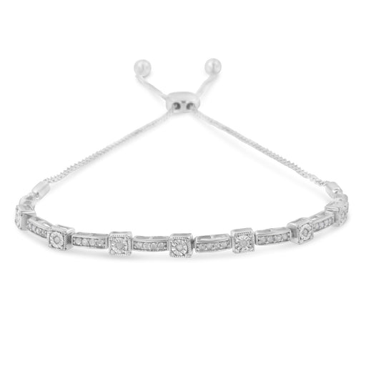 Bids.com .925 Sterling Silver 1/4 Cttw Diamond 4â€-10â€ Adjustable Bolo Alternating Square and Rectangle Bolo Bracelet (I-J Color, I3 Clarity) Bracelets