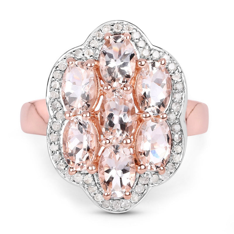 Bids.com 3.06 Carat Genuine Morganite and White Diamond .925 Sterling Silver Ring Rings
