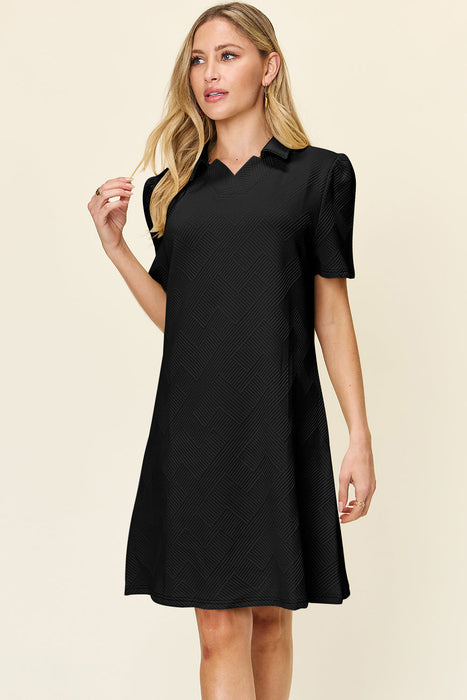 Double Take Texture Collared Neck Short Sleeve Dress