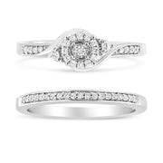 Bids.com .925 Sterling Silver 1/4 Cttw Diamond Halo and Swirl Engagement Ring and Wedding Band Set (I-J Color, I3 Clarity)- Ring Size 7 Rings