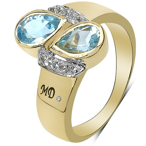 Bids.com 14K Yellow Gold Plated 1.86 Carat Genuine Blue Topaz, White Topaz & White Diamond .925 Sterling Silver Ring Rings