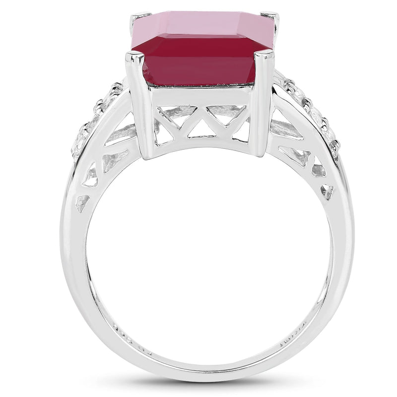 Bids.com 7.26 Carat Glass Filled Ruby and White Topaz .925 Sterling Silver Ring Rings