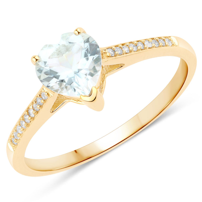 Bids.com 0.65 Carat Genuine Aquamarine and White Diamond 14K Yellow Gold Ring Rings