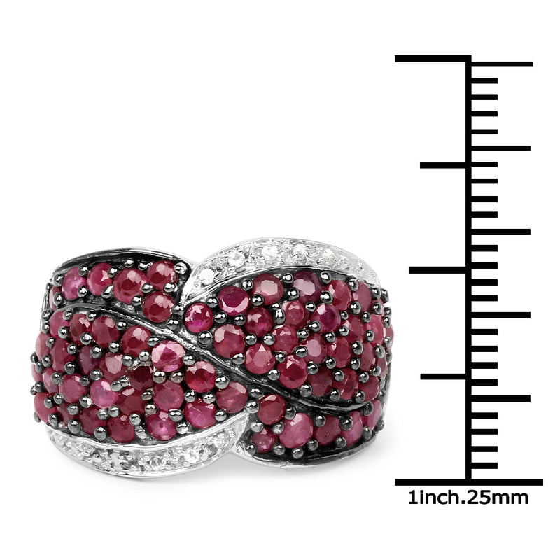 Bids.com 3.06 Carat Genuine Ruby & White Topaz .925 Sterling Silver Ring Rings